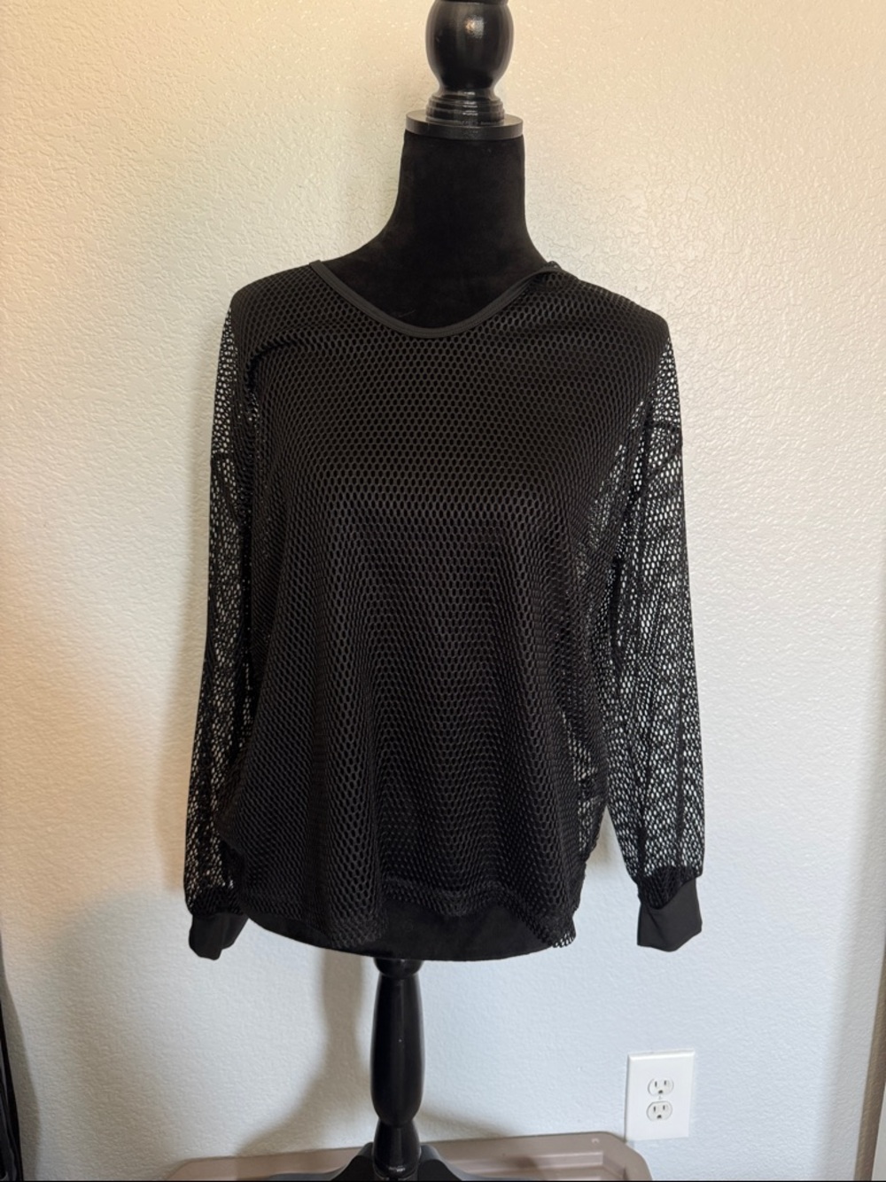 Black Mesh Long-Sleeve Women’s Top